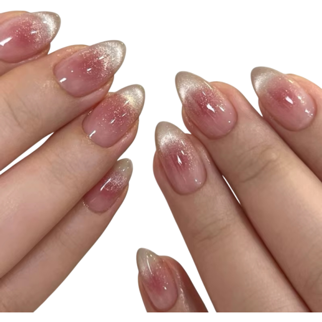 Średniej wielkości 3D paznokcie w kształcie migdała 24 szt. Naklejane metaliczne akrylowe tipsy Gładka powierzchnia do domowej manicure