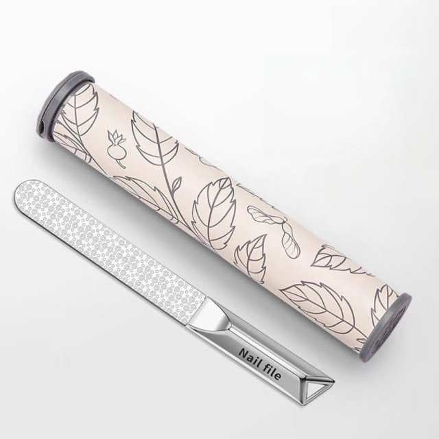 Stalowy dwustronny pilnik do paznokci Profesjonalny metalowy pilnik z etui Delikatna i grubsza strona Manicure pedicure