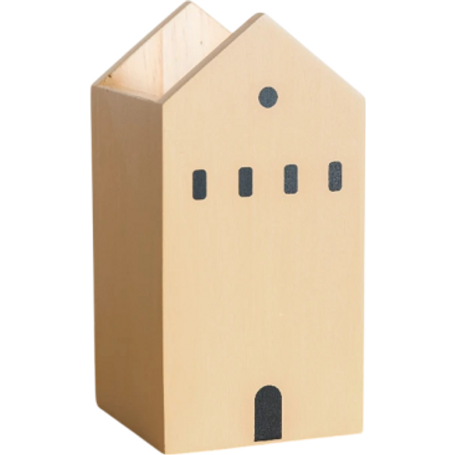 Stiftehalter aus Holz, 16 x 8 x 8 cm, mit braunem Cartoon-Haus, Aufbewahrungsbox für Make-up-Pinsel, Organizer für Schreibutensilien für Studenten