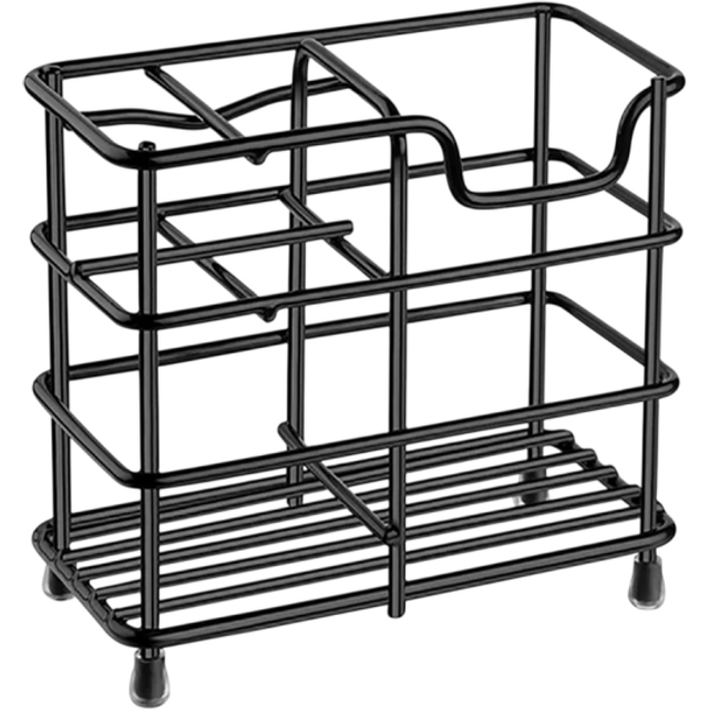 Stolowy organizator z nierdzewnej stali 12 x 10,2 cm Wolnostojący uchwyt na szczoteczki do zębów, kosmetyki i pędzle Więcej przegródek stojak czarny