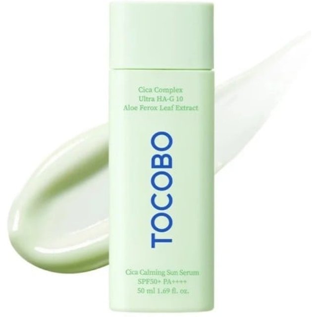 TOCOBO Cica Calming Sun Serum łagodzące serum przeciwsłoneczne SPF 50+ PA++++ 50 ml z cica complex Ultra HA-G 10 i aloe ferox zielone