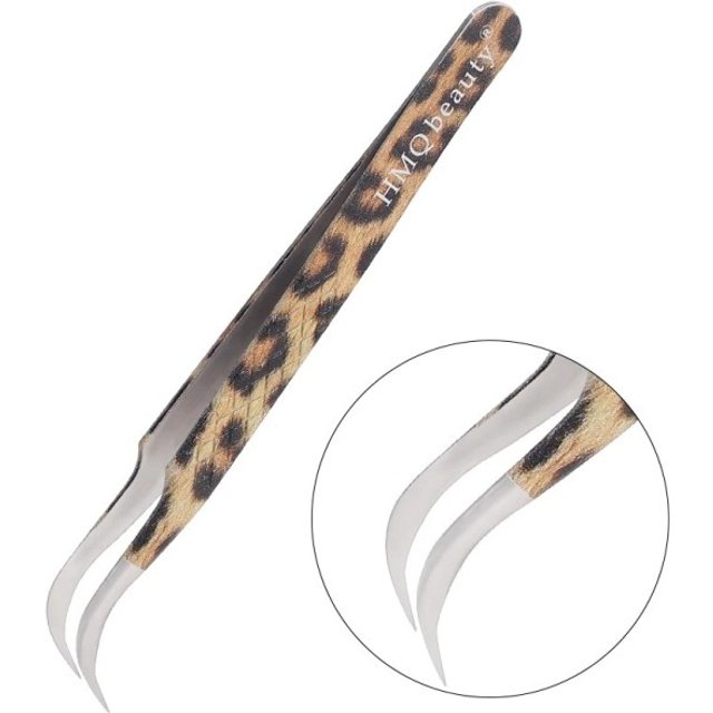 Wimpernzange mit stark gebogenen Spitzen Hochpräzise antistatische Edelstahl Leopardmuster Zum Trennen und Isolieren von künstlichen Wimpern