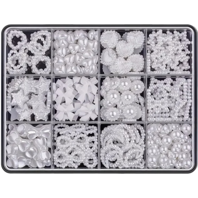Zestaw 500 sztuk dekoracji na paznokcie 3D żywiczne kokardki perły z płaskim tyłem gwiazdki serduszka nail art DIY ozdoby manicure plastik