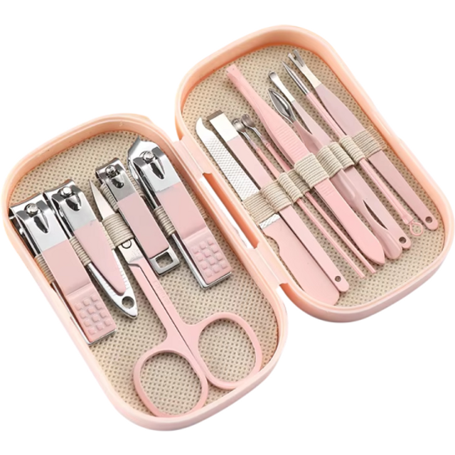 Zestaw do manicure i pedicure 14 szt. Nożyczki do paznokci Cążki Narzędzia do pielęgnacji paznokci Ortopedyczne akcesoria dla mężczyzn różowy