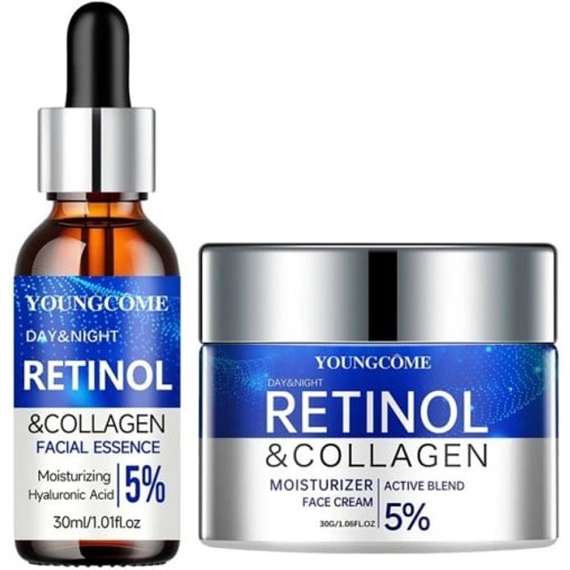 Zestaw Serum z retinolem i krem nawilżający z kwasem hialuronowym Kolagen Aloes Witamina E Skwalan Przeciwzmarszczkowy i ujednolicający skórę