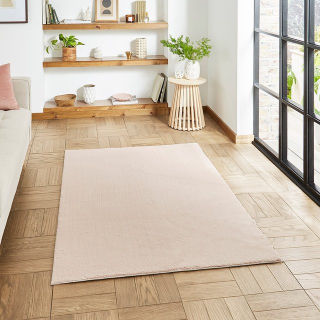 Bay Blush Pink Plain Shaggy Washable Rug