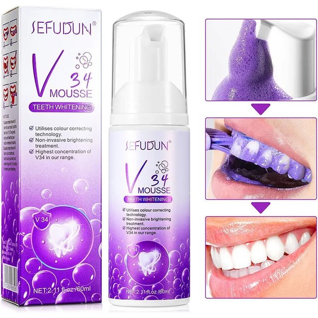 V34 Whitening Fresh Breath Purple Toothpaste Effective Remove Stain Reduce Yellow Oral Hygiene Clean Professional Dental
