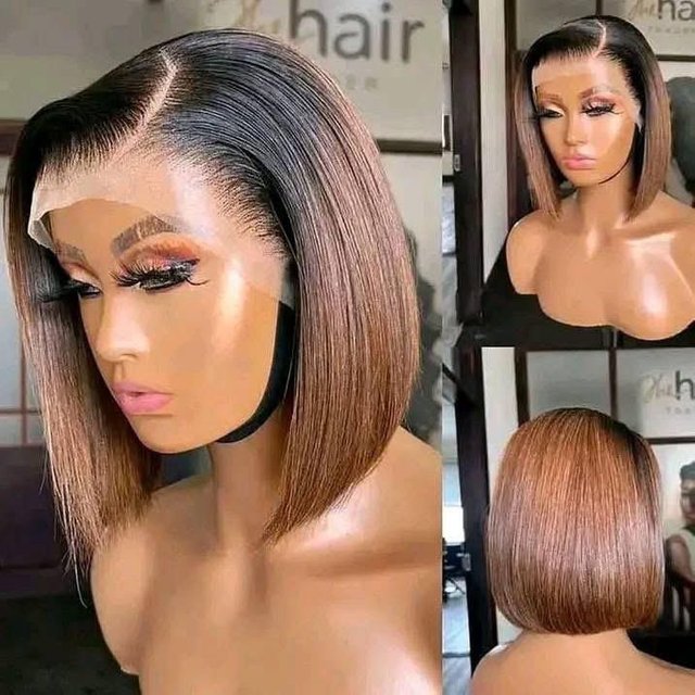Cross-Border New European And American Front Lace Synthetic Wig Gradient Side Part Short Bob Factory Direct Sale