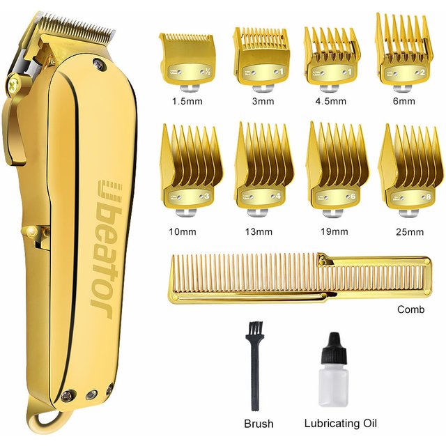 Ubeator Hair Cutting Hine Gold Metal Barbershop Cutter Haircut Cordless Clipper Hair Trimmer 100-240V Cut Electric