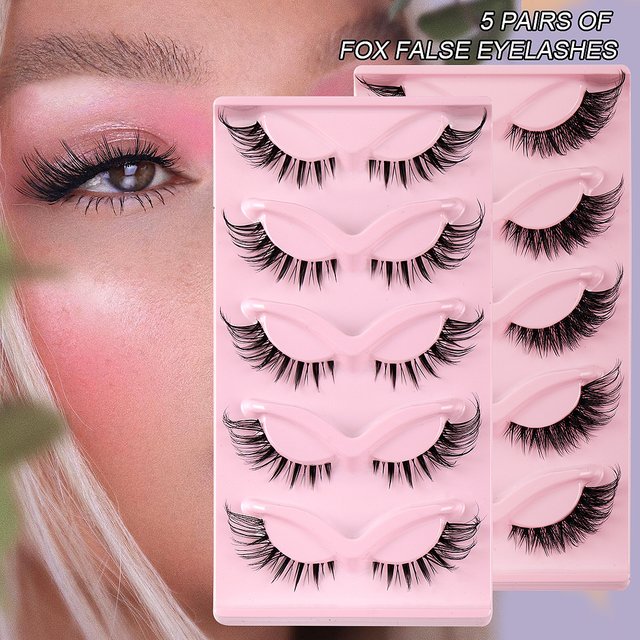 Beauty Health 5 Pairs Of Oblique Flying Fox False Eyelashes Natural Thick Curling Eyelashes Simulated Cat Eye Eyelashes