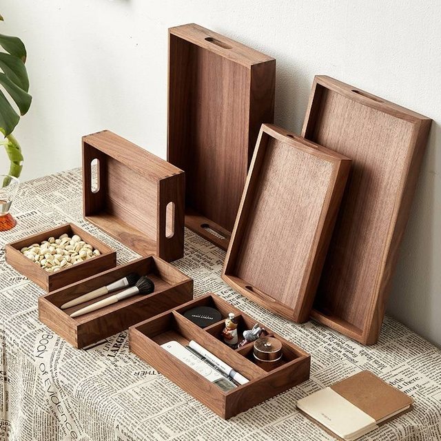 Solid Wood Entryway Organizer - Desk Tray For Keys Jewelry Cosmetics & Stationery Multi-Purpose Storage Box For Home & Office
