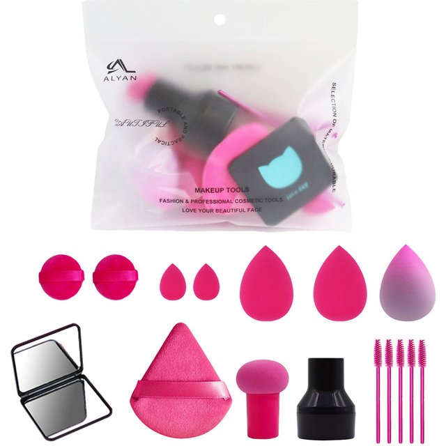 Makeup Tools & Accessories ALYAN Big Bag 16 Pieces Bag Makeup Mirror Triangle Sponge Powder Puff Water Drop Beauty Egg Eyelash Brush Mushroom