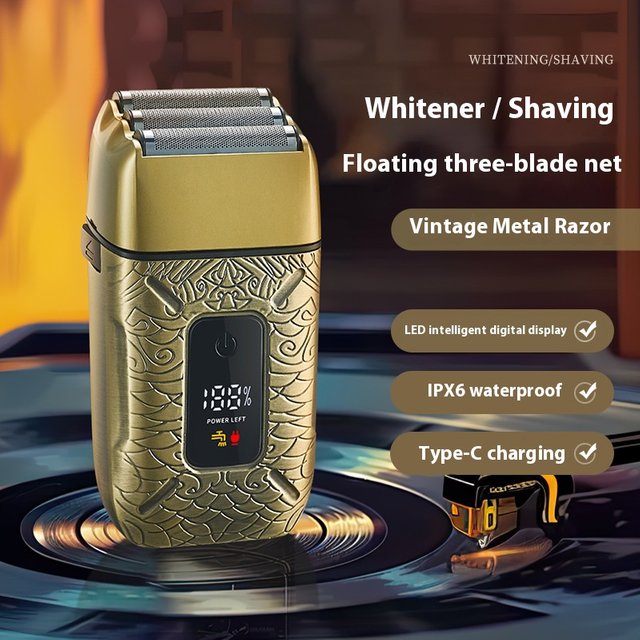 Professional Wet/Dry Electric Shaver – 3D Floating Heads, LED Display, 60-Min Runtime, Full Washable for men’s Beard & Body Grooming (Bronze)