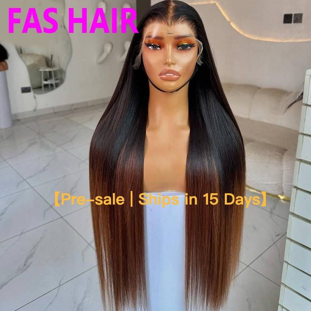 【Pre-sale | Ships In 15 Days】Ombre Brown Straight Lace Wig - 100% Human Hair (Natural Look, Medium Length, Heat Resistant)