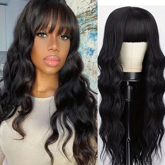 Synthetic Hair Body Wave Full Machine Made Wigs None Lace Wig