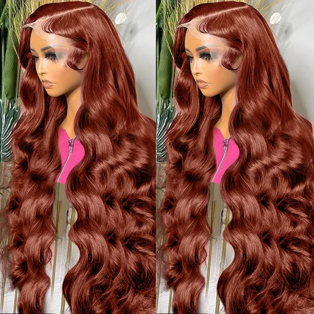 250% Brazilian 30 32 Inch Reddish Brown Body Wave Lace Front Wig Human Hair Water Wave HD Lace Frontal Wigs for women
