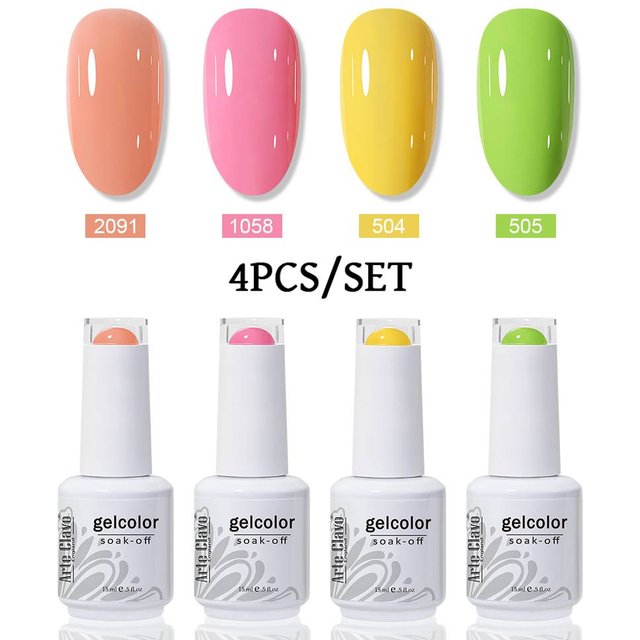 Arte Clavo 4pcs Gel Nail Kit Professional Gel Nail Polish Set Pure Glitter Colors Gel Varnish Semi Permanent Gel Polish Kit