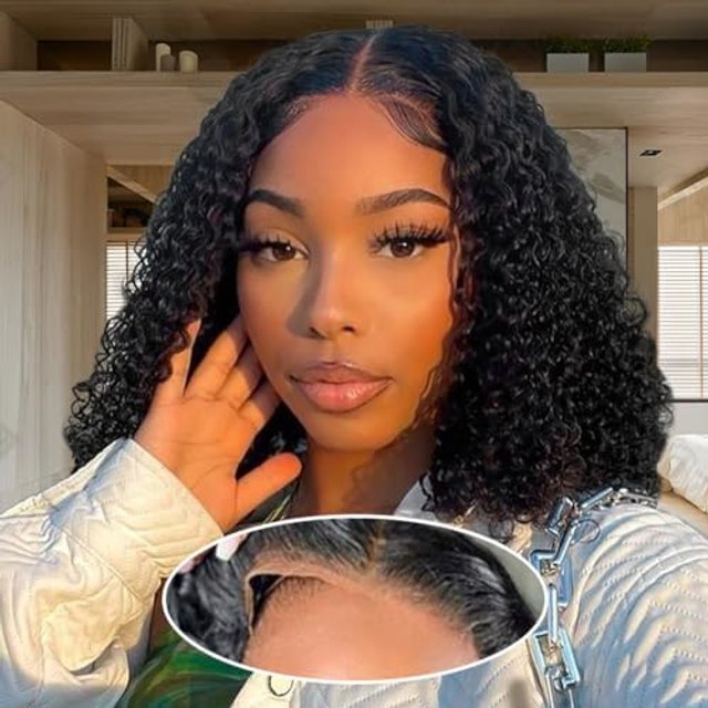 Wear and Go Glueless Wigs Human Hair Pre Plucked Pre Cut Deep Wave Lace Front Wigs 4x4 Glueless Wig 180% Density No Glue Bob Human Hair Wigs