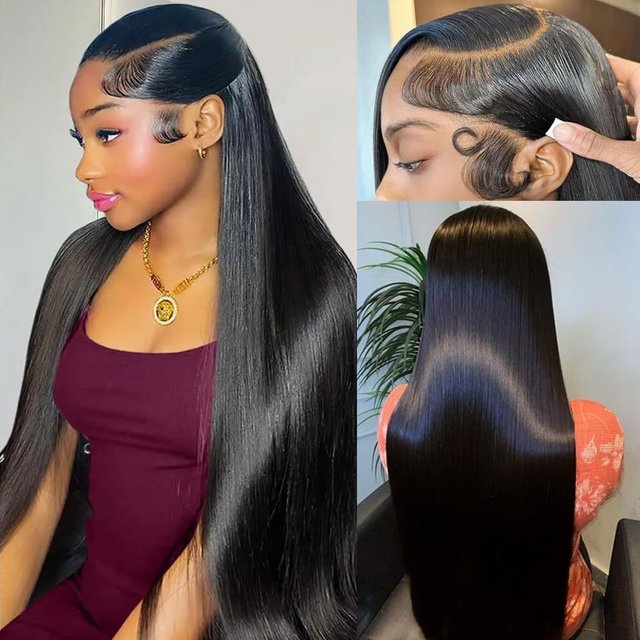 Synthetic Clip-in Wig 13*4 Hand Woven Front Lace Black Long Straight Hair High Temperature Silk Chemical Fiber Head Cover Lace