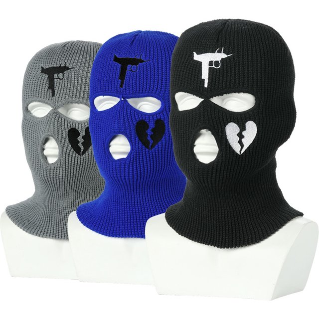 Warm Ear Protection Knitted Ski Hat Three Hole Balaclava Outdoor Cycling Head Cover Face Mask