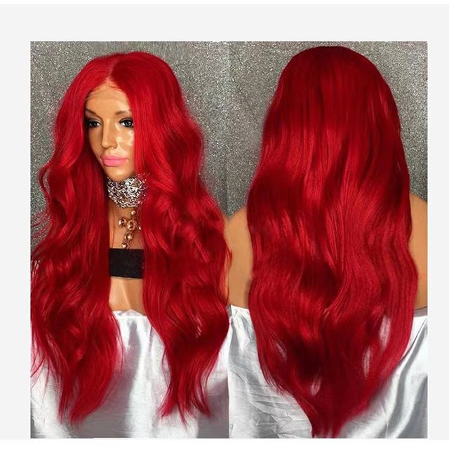 women's wig headgear with bangs, big waves, big red long curly hair, anime Halloween wig