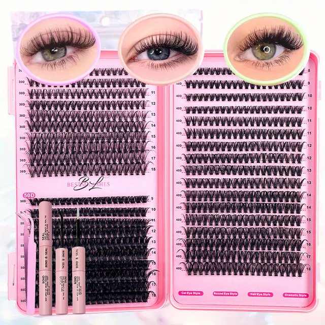 DIY False Eyelash Kit - 9-18mm Mixed Lengths (30D/40D/50D D-Curl, Includes Lash Glue & Tools, Professional Lash Extension Set)