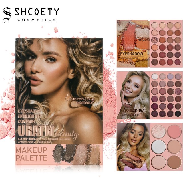 URATM 54-Color Book-Style 3-Layer Eyeshadow Palette With Matte & Shimmer, Blush & Highlighter All-in-One - Highly Pigmented, Easy-to-Blend Makeup
