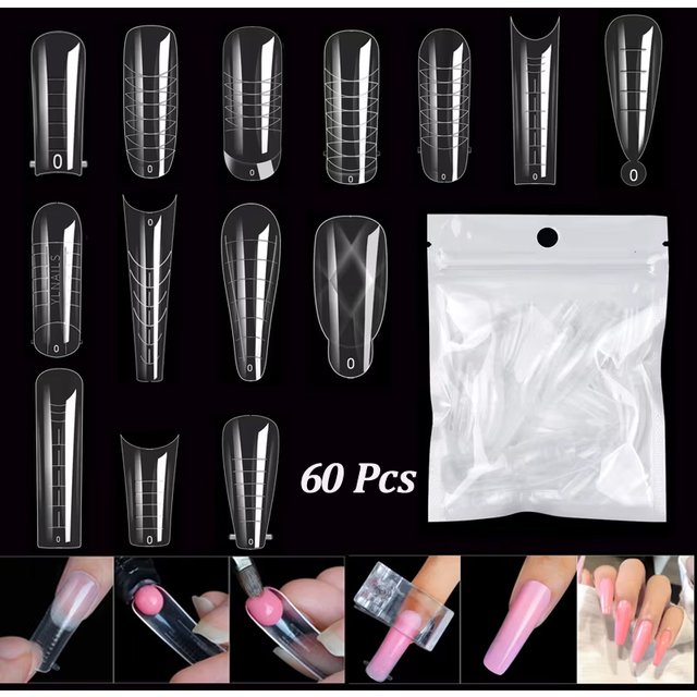 60 Pieces/Bag Uv Gel Polishing Fast Building Mold Acrylic Fake Nail Art Reminder Dual System Nail Accessories Extension Nail Form