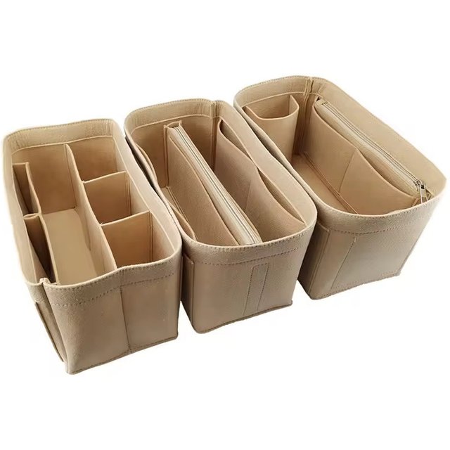 Felt Beach Bag, Large Capacity, Multi-pocket, Snap Inner Liner Bag, Multi-functional Organizing, Portable Makeup Bag