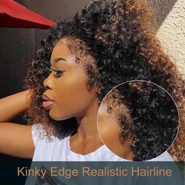 Kinky Curly Lace Front Human Hair Wig 4C Edges Baby Hair Natural Hairline 180% Density