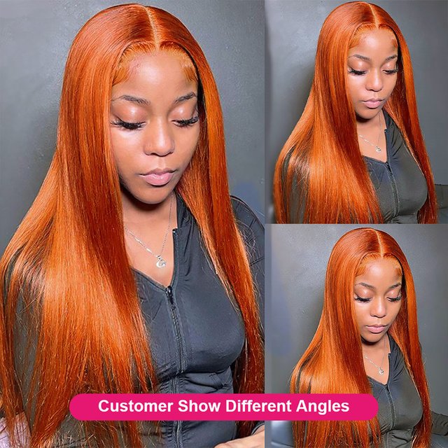 hot selling 13x4 Orange Ginger Front Wigs for women 13x6 Hd Glueless Straight Lace Frontal 4x4 Closure Human Hair Wig