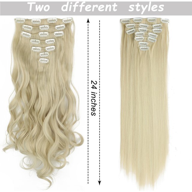 Long Straight Hairstyle 16 Clips 7Pcs/Set Hair Extensions Natural Synthetic Blonde Black Hairpieces Heat Resistant for women