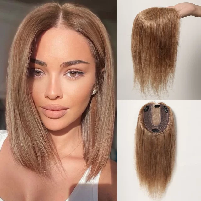 Light Brown Human Hair Toppers for women with Thinning Hair
