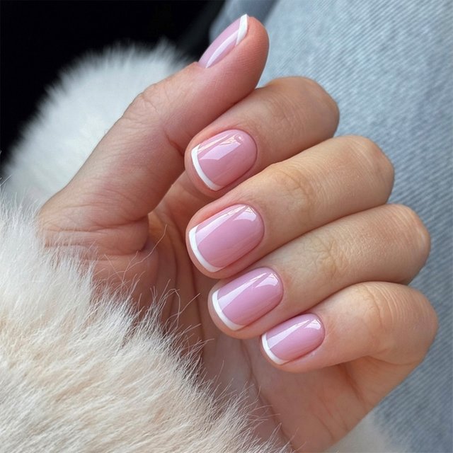 Short shiny classic minimalist nude French white manicure wear armor-wearing nail foot nail plate 24 pieces