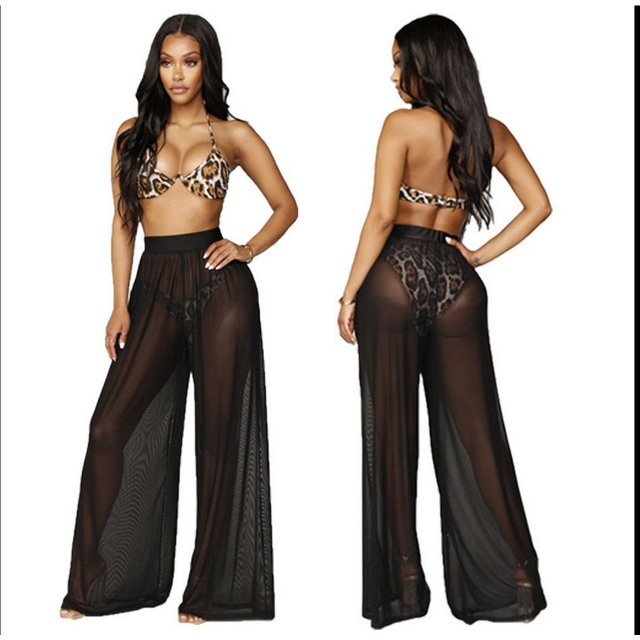 Women's Intimates large size erotic lingerie set sexy mesh skin friendly see through wide leg pants sunscreen