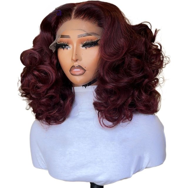Burgundy Loose Wave 99J Colored Wig 13x4 Transparent Lace Front Glueless Human Hair Wig Pre Plucked Ready To Wear