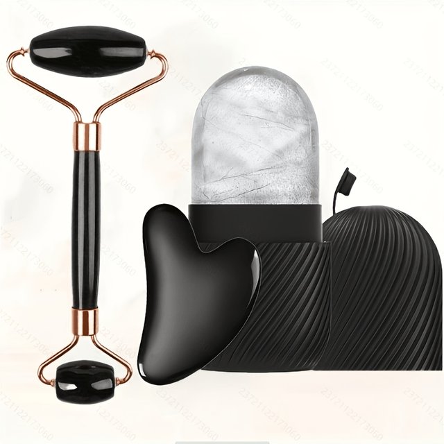 3Pcs Ice Roller & Gua Sha Facial Care Set, Cooling Face Massage Tools For Daily Skincare, Portable Relaxation Kit for women