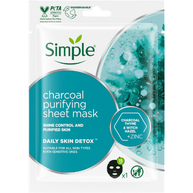 Simple Daily Skin Detox Purifying Charcoal Sheet Face Mask