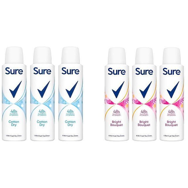 3-Pack Sure Women's Anti-Perspirant Deodorant - 150ml, 2 Options