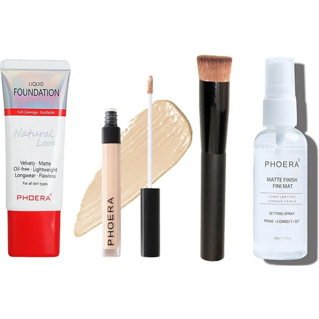 4 Piece Phoera Full Coverage Makeup Kit - 10 Shades & 2 Foundation Options
