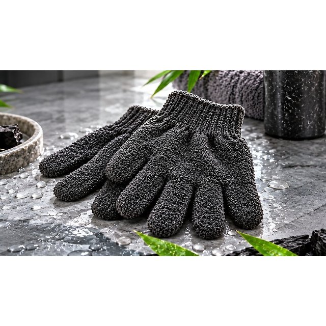1 or 2 Pairs of Glamza Bamboo Charcoal Exfoliating Gloves