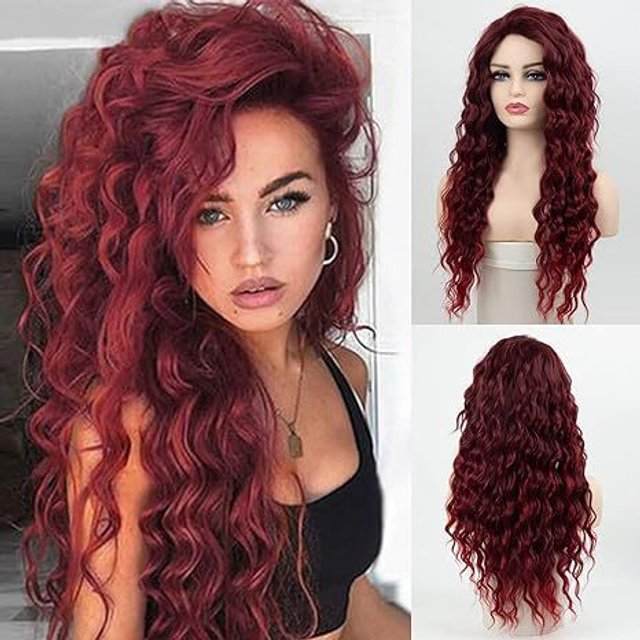 Synthetic Hair Fashion Wigs Ladies Long Curly Hair Wine Red Twisted Braids Long Synthetic Fiber Headpiece Wig