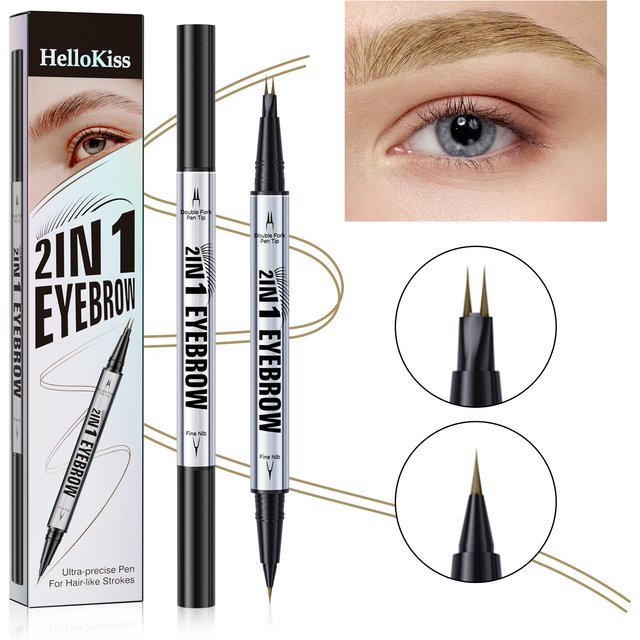 HelloKiss Natural Slim Brush Cross Waterproof And Sweatproof 2-in-1 Liquid Double Head Eyebrow Pen