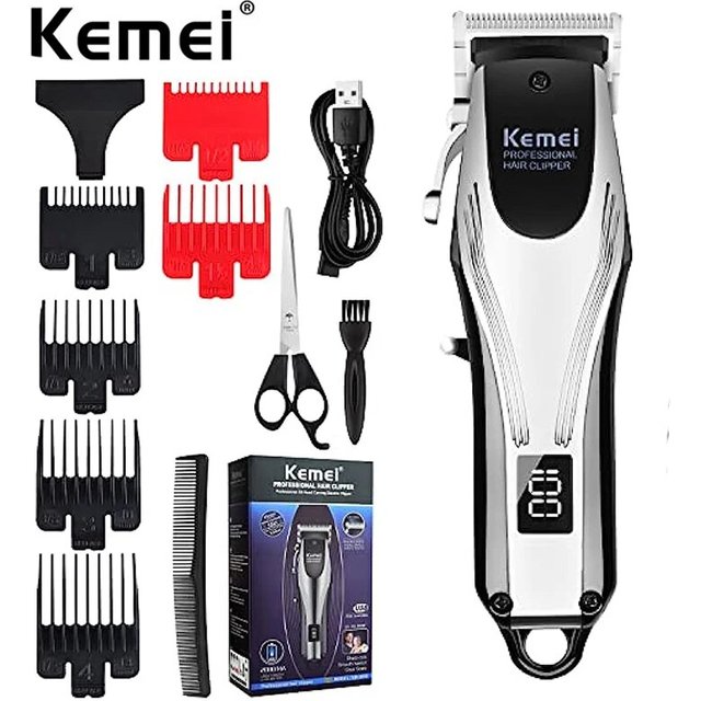 KEMEI Professional Hair Clippers Men Rechargeable Cordless Electric Beard Hair Trimmer Barber Hair Cutting Machine Grooming Kit