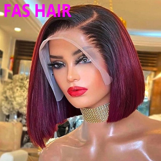 Human Hair T1b/99J Gradient Wig Ombre Straight BOB Wig European And American 12A