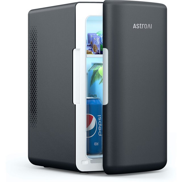 AstroAI Mini Fridge 6L (8 Can) – Cooler & Warmer, AC/DC Portable Mini Fridge for Bedroom, Car, Travel, Drinks, Skincare – Deep Black