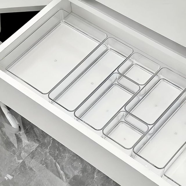 11 Pieces Drawer Organisers, 4 Sizes, Clear Plastic Drawer Organisers, Containers for Bathroom and Vanity Organization, Kitchen Utensils, Makeup