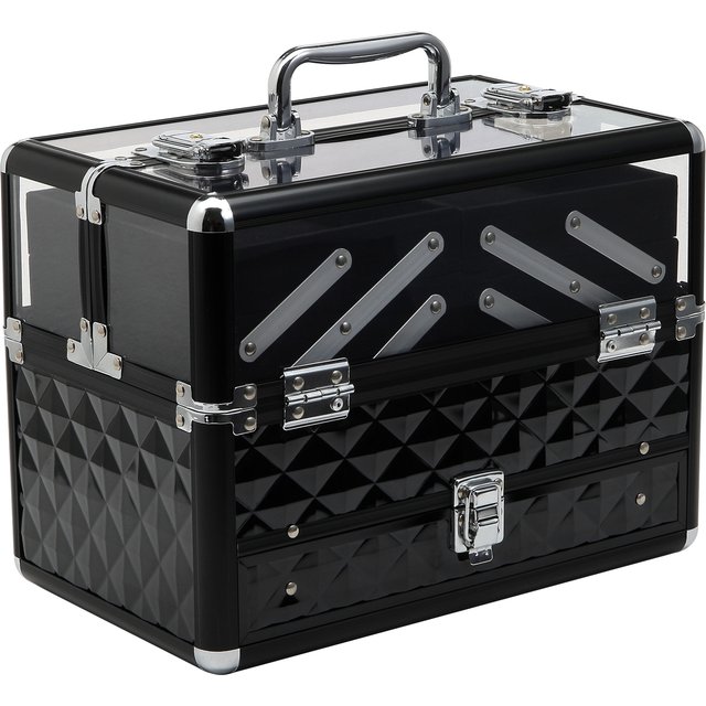 HOMCOM Professional Makeup Train Case, Mini Portable Cosmetic Case with Trays, Drawers, Handle, Black | Aosom Ireland