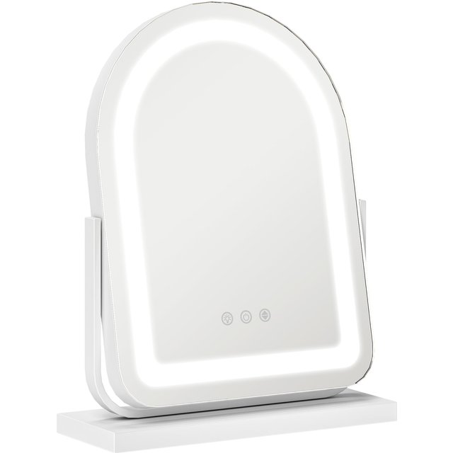 HOMCOM LED Vanity Mirror with Lights, 33 x 44.5cm Lighted Makeup Mirror with 3 Colour, 360° Rotation, Touch Screen, for Dressing Room, White