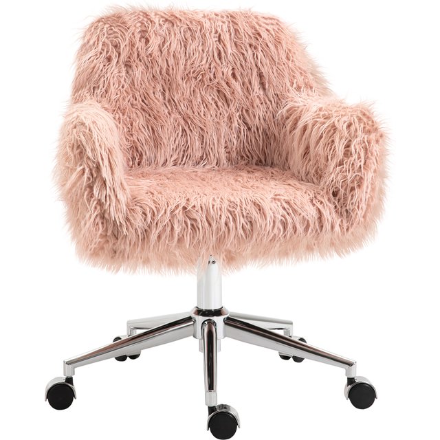 Vinsetto Faux Fur Desk Chair, Rolling Swivel Makeup Chair with Adjustable Height, Armrets for Home Office, Bedroom, Pink
